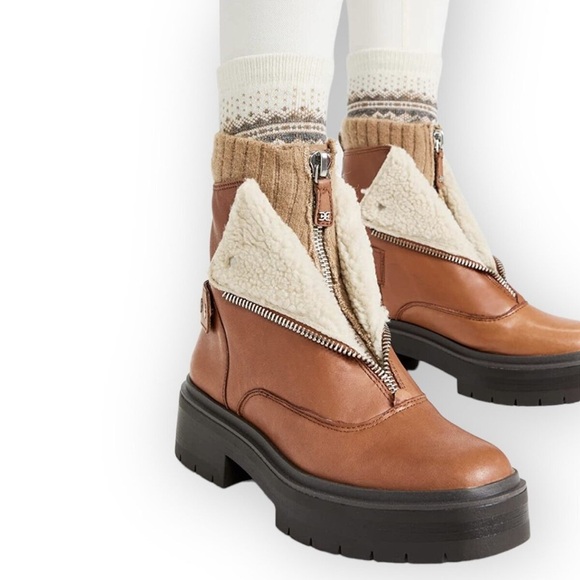 Sam Edelman Leather Women's Linds Zipper Shearling Lug Chelsea Boots Size‎ 7 - Picture 1 of 8